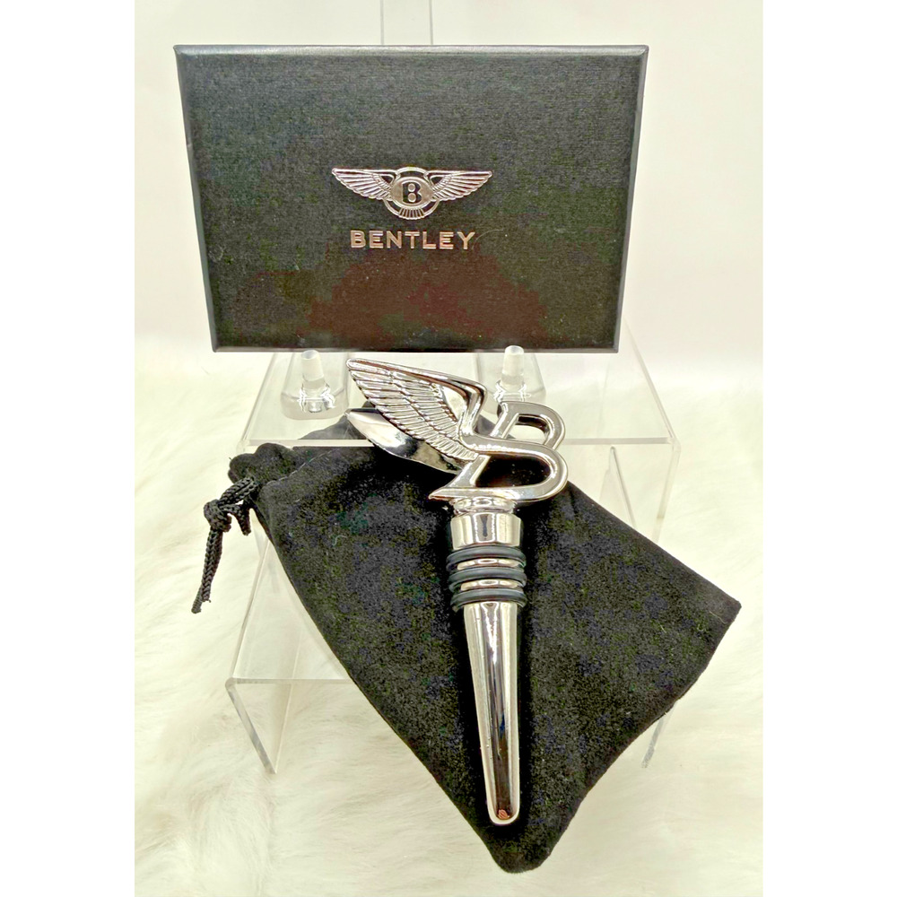 Bentley Flying B Model Polished Chrome Bottle Stopper W/Box & Dustbag